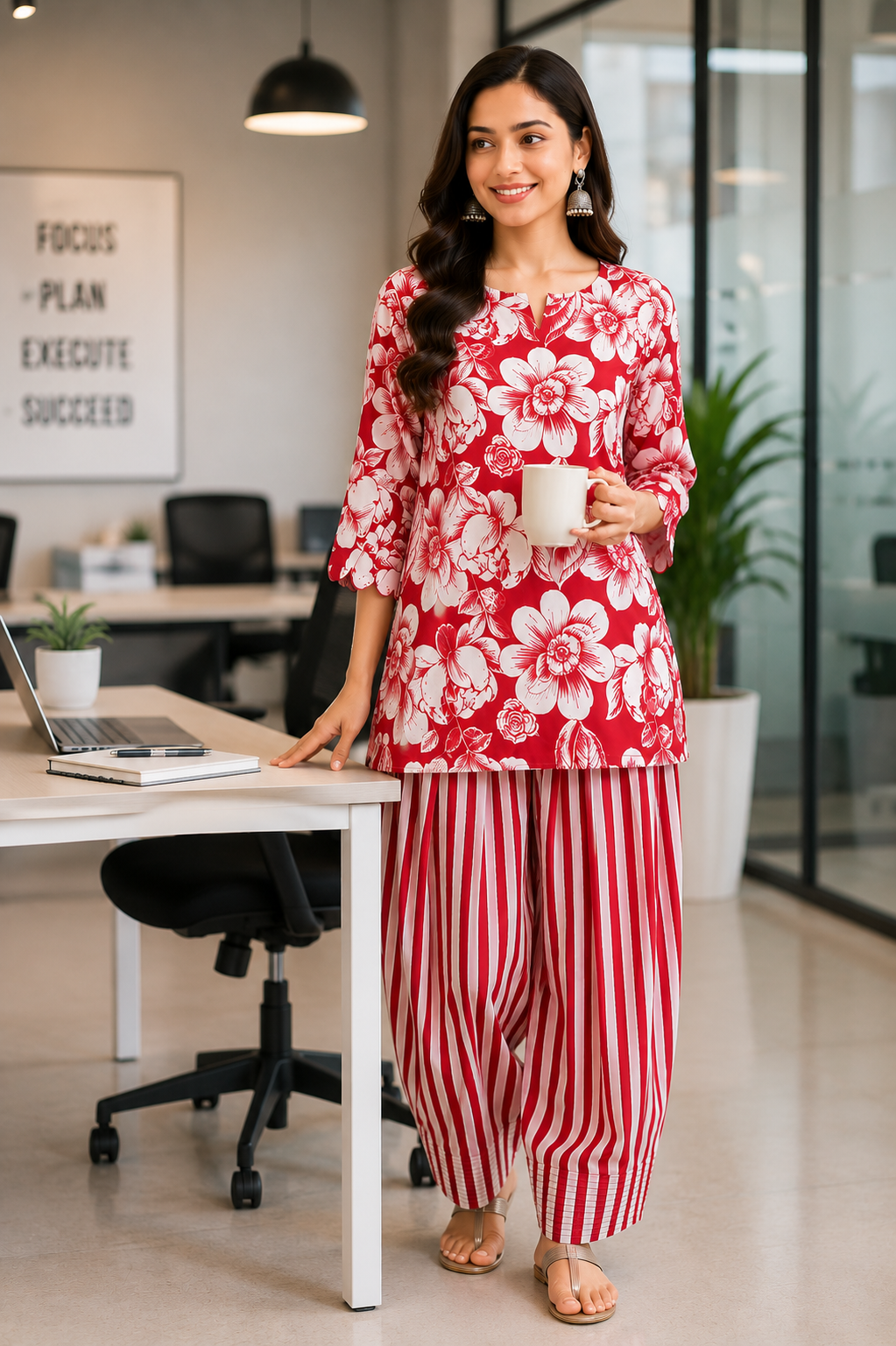 Ruby Bloom Kurta &amp; Farsi Pant Co-ord Set