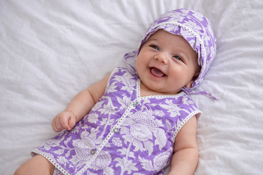 Matching Lavender Maternity Kurti and Newborn Jabla Combo