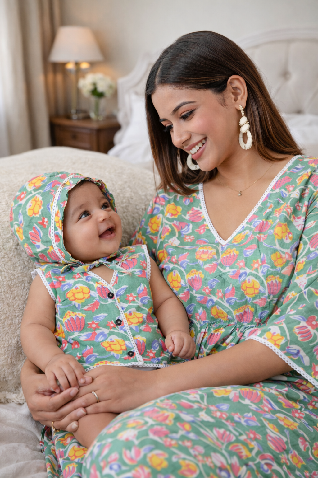 Sage Bloom – Signature Mother & Baby Matching Luxury Cotton Set
