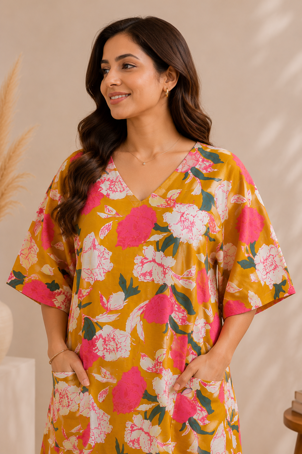 Mustard Floral Home Dress