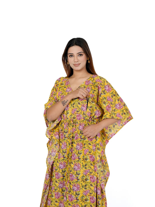 Sunshine Yellow – Floral Cotton Maternity & Feeding Dress