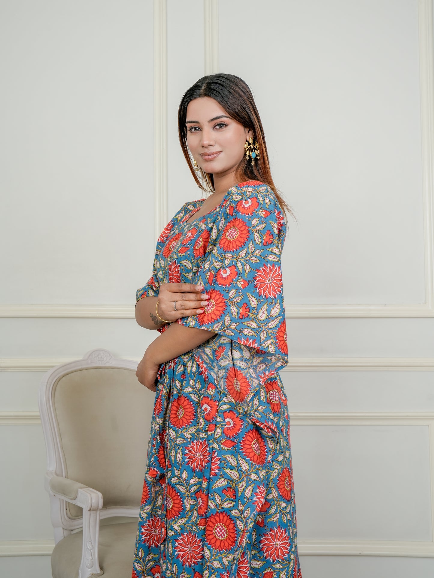 Teal blue for you maternity kaftan