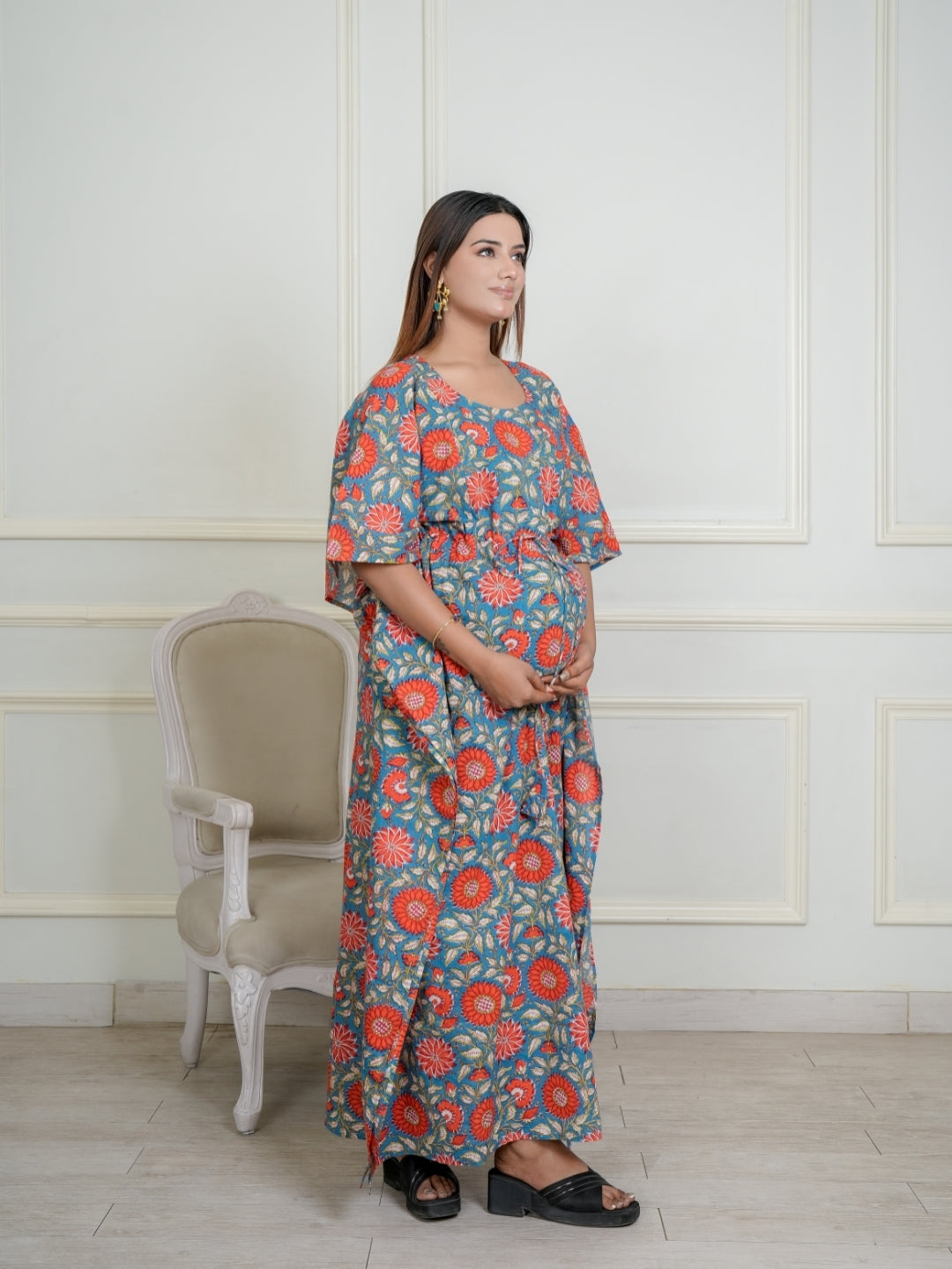Teal blue for you maternity kaftan