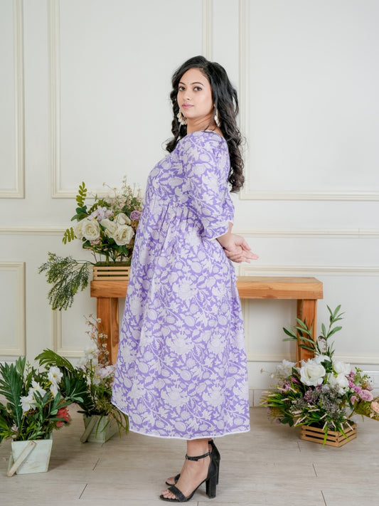 Lavender Blossom A-Line Floral Casual Kurti
