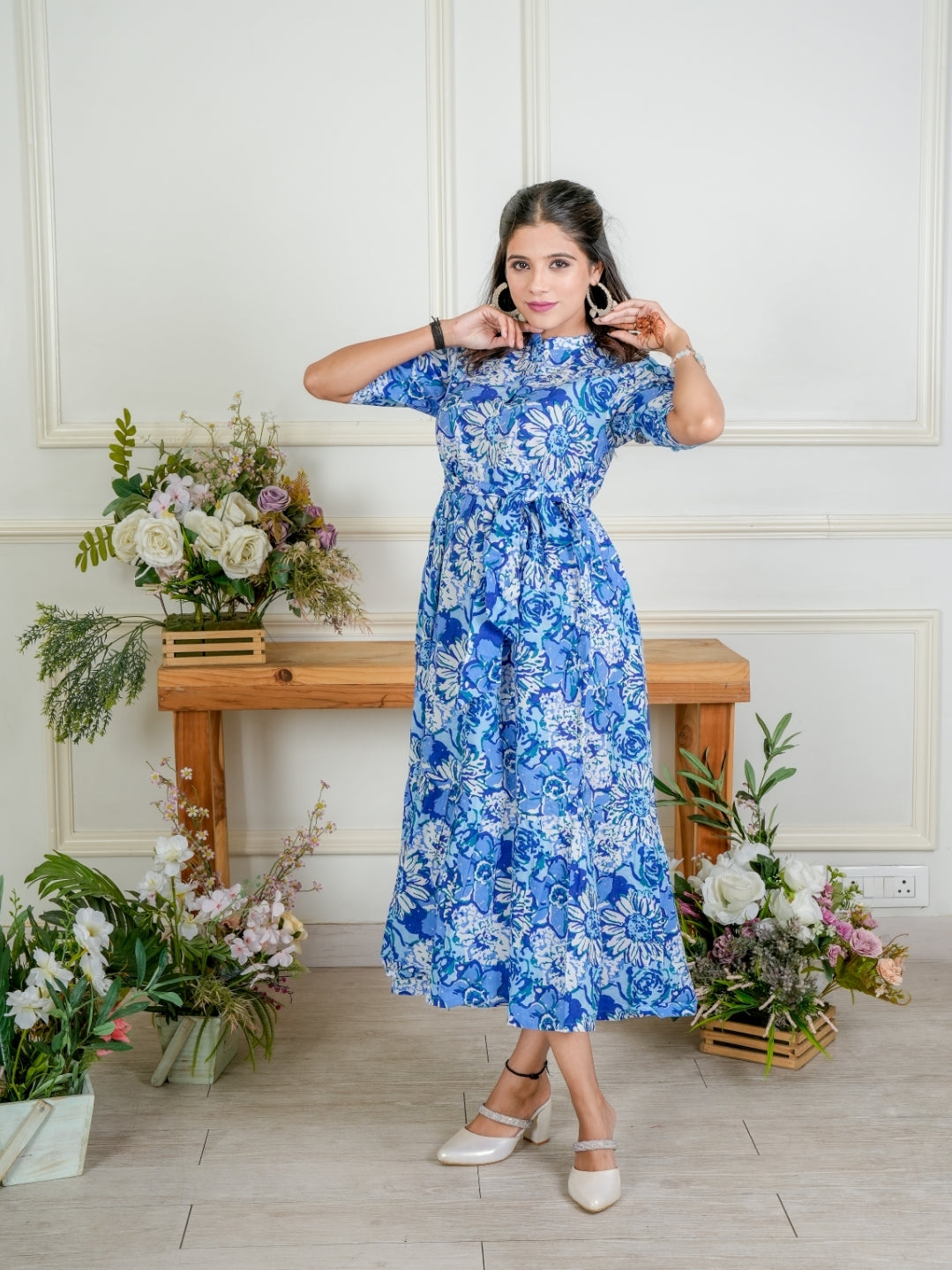 Blue Flower Midi Dress