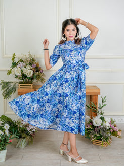 Blue Flower Midi Dress