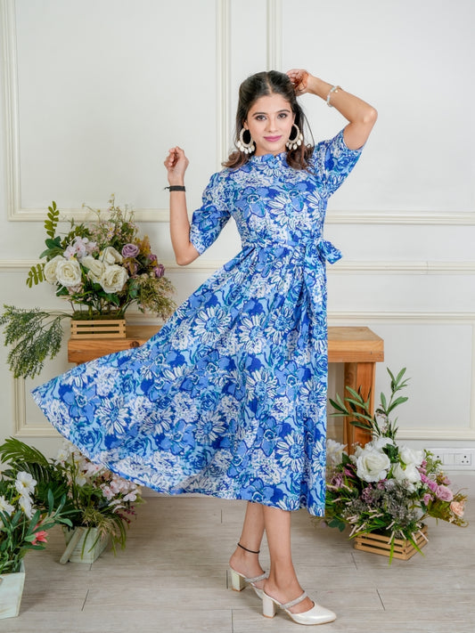 Blue Flower Midi Dress