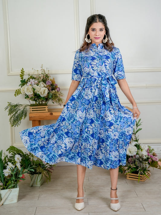 Blue Flower Midi Dress