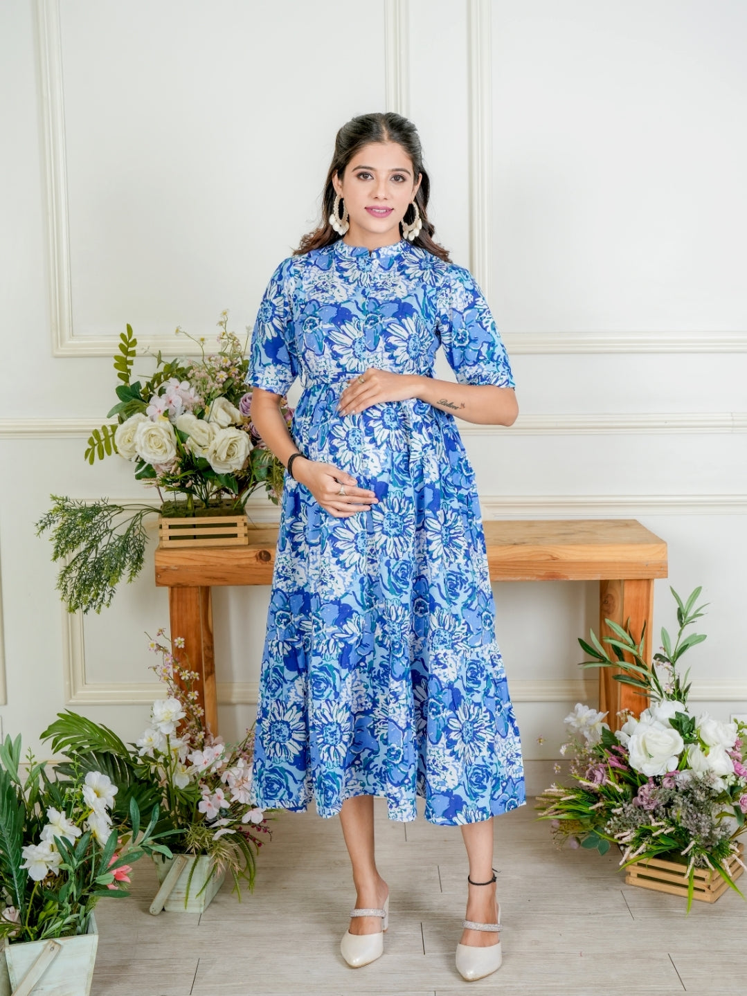 Blue Flower Midi Dress
