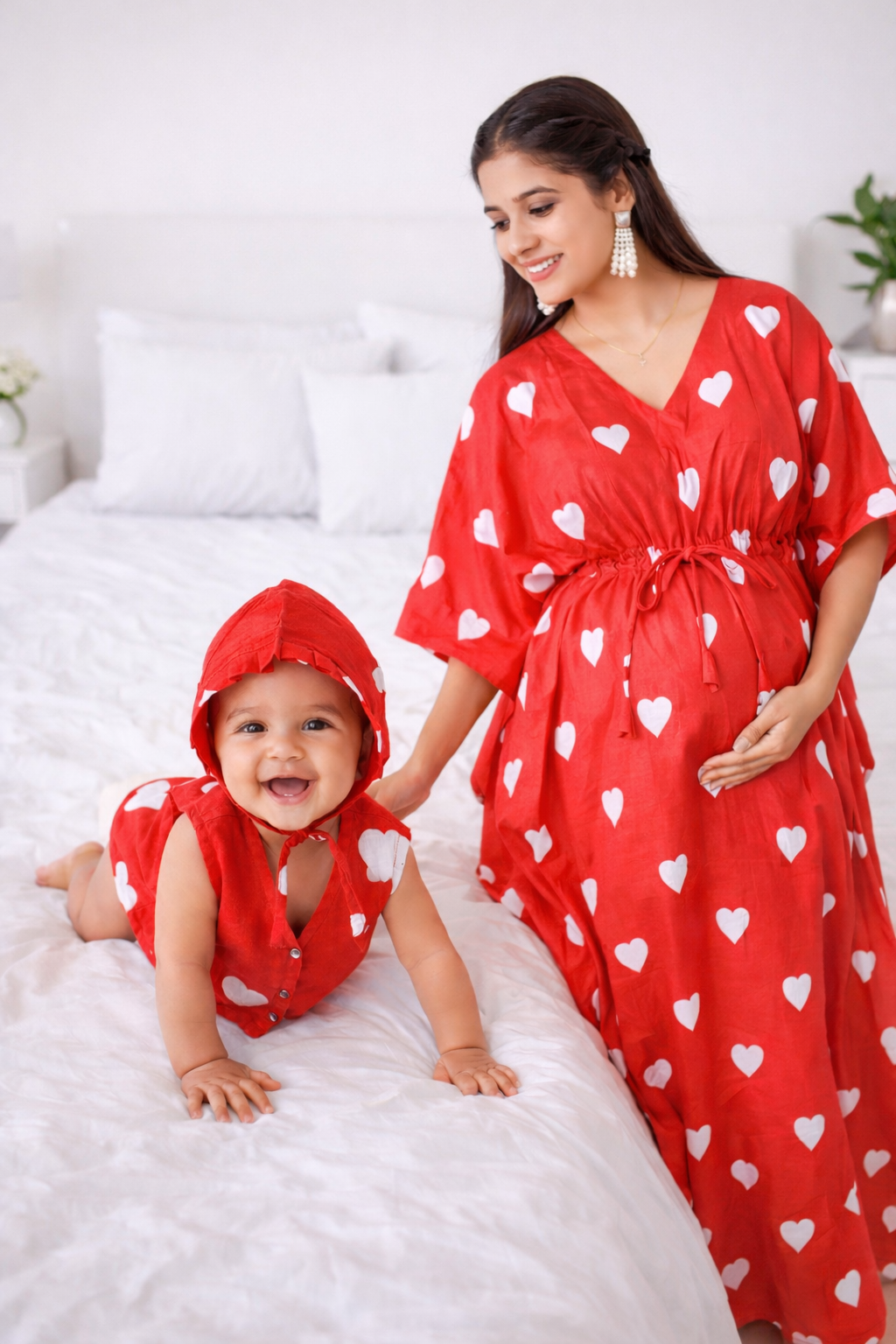 Blooming Red Kaftan & Red Heart Baby Outfit