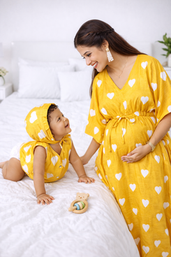 Matching Yellow Mom & Baby Combo - Nursing Kaftan & Romper Set