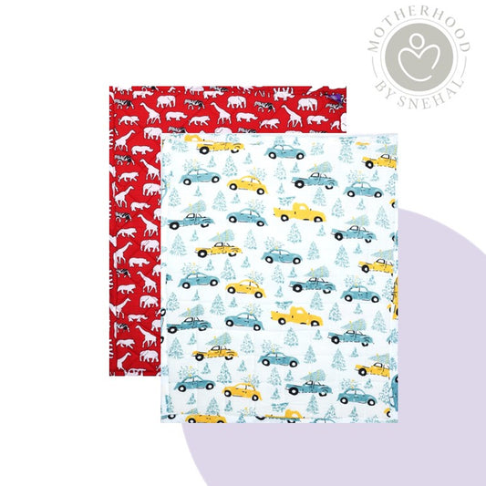 Baby Nappy Changing Mat Combo – Pack of 2 (Red + Teal Yellow Car)