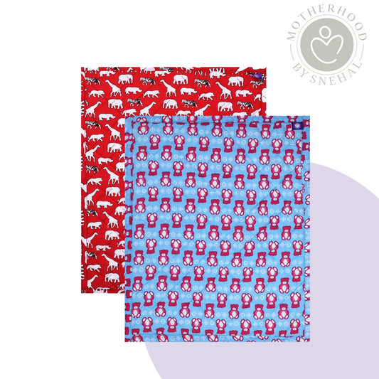 Baby Nappy Changing Mat Combo – Pack of 2 (Sky Blue Teddy + Red)