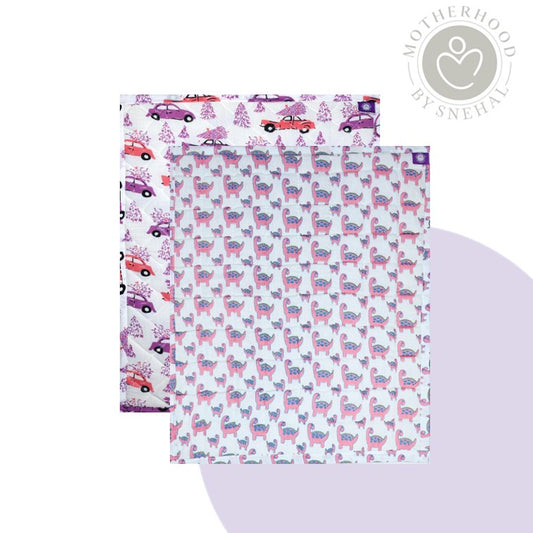 Baby Nappy Changing Mat Combo – Pack of 2 (Lavender Peach Car + Pink Dino)