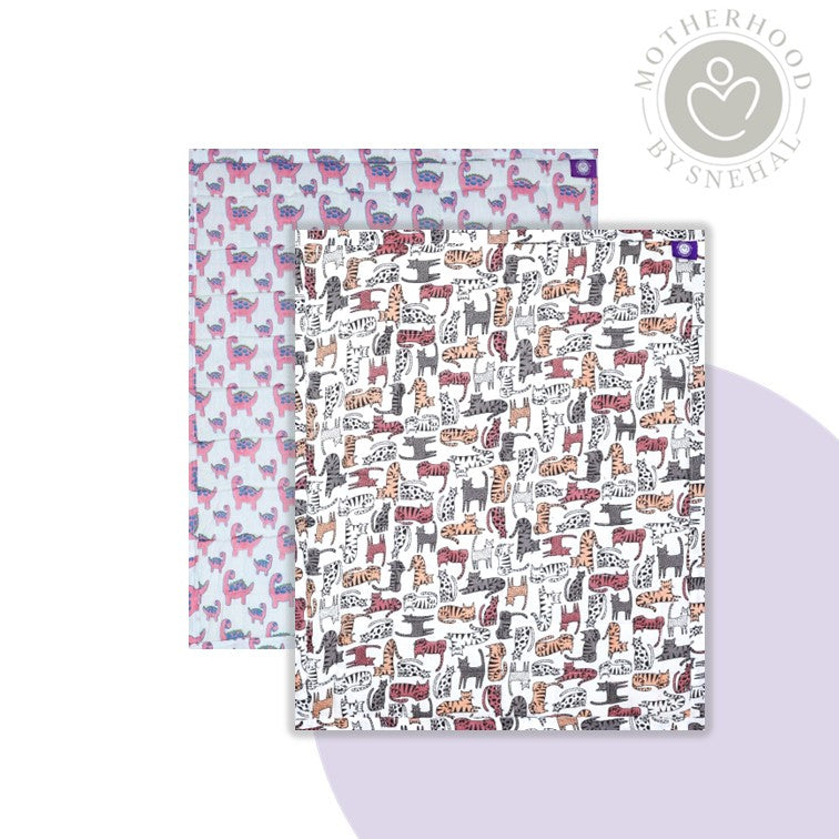Baby Nappy Changing Mat Combo – Pack of 2 (Pink Dino + Grey Brown Cat)