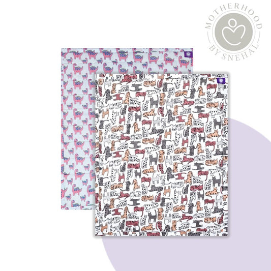 Baby Nappy Changing Mat Combo – Pack of 2 (Pink Dino + Grey Brown Cat)
