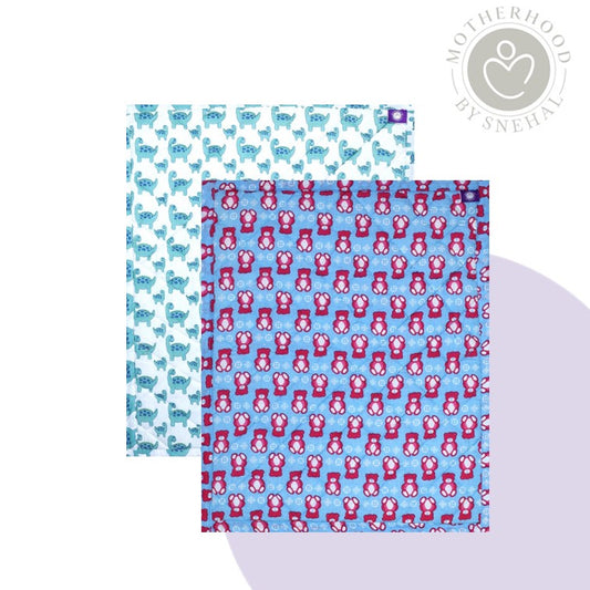 Baby Nappy Changing Mat Combo – Pack of 2 (Teal Dino + Sky Blue Teddy)