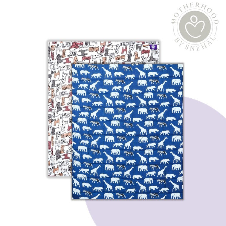 Baby Nappy Changing Mat Combo – Pack of 2 (Grey Brown Cat + Blue)