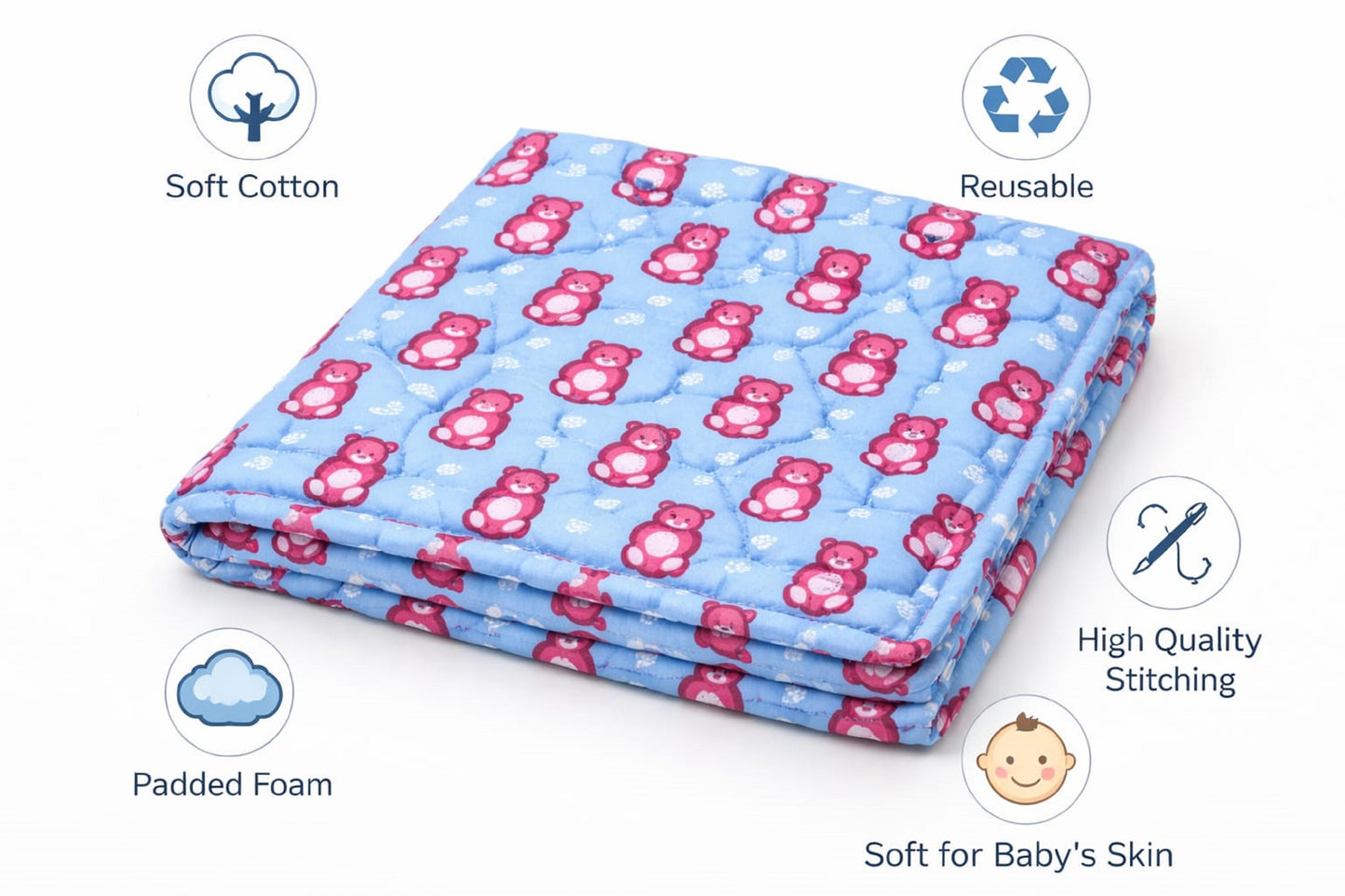 Baby Nappy Changing Mat – Sky Blue Teddy Print