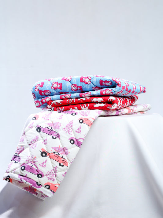 Cotton Baby Nappy Changing Mat Combo – Pack of 3 (Red + Lavender Peach Car + Sky Blue Teddy)