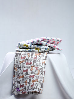 Cotton Baby Nappy Changing Mat Combo – Pack of 3 (Grey Brown Cat + Grey Yellow Cat + Pink Dino)