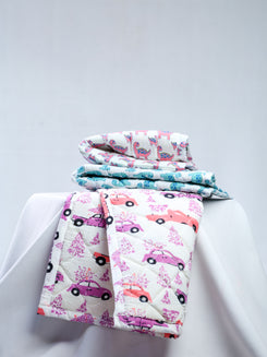 Cotton Baby Nappy Changing Mat Combo – Pack of 3 (Pink Dino + Teal Dino + Lavender Peach Car)