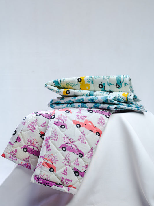 Cotton Baby Nappy Changing Mat Combo – Pack of 3 (Lavender Peach Car + Teal Yellow Car + Teal Dino)