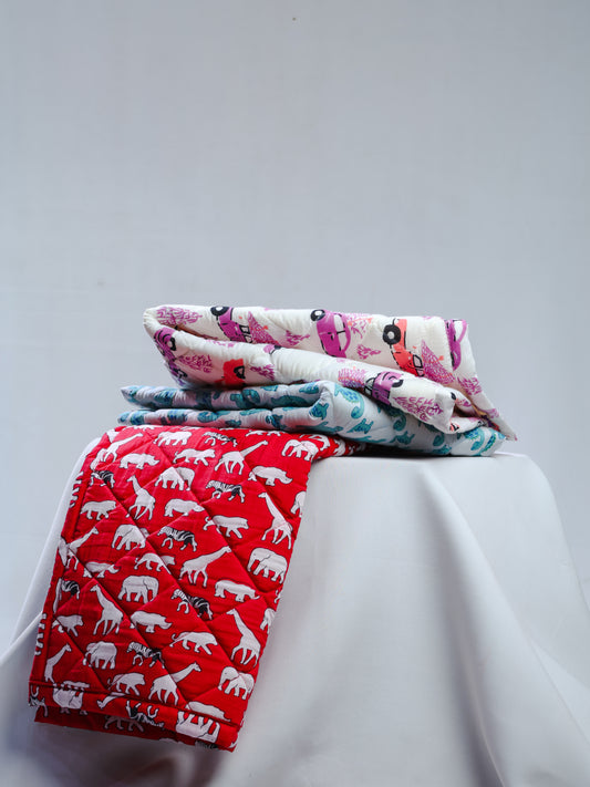 Cotton Baby Nappy Changing Mat Combo – Pack of 3 (Red + Lavender Peach Car + Teal Dino)