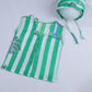 Green & White Striped Cotton Jabla with Block Print Bonnet Set