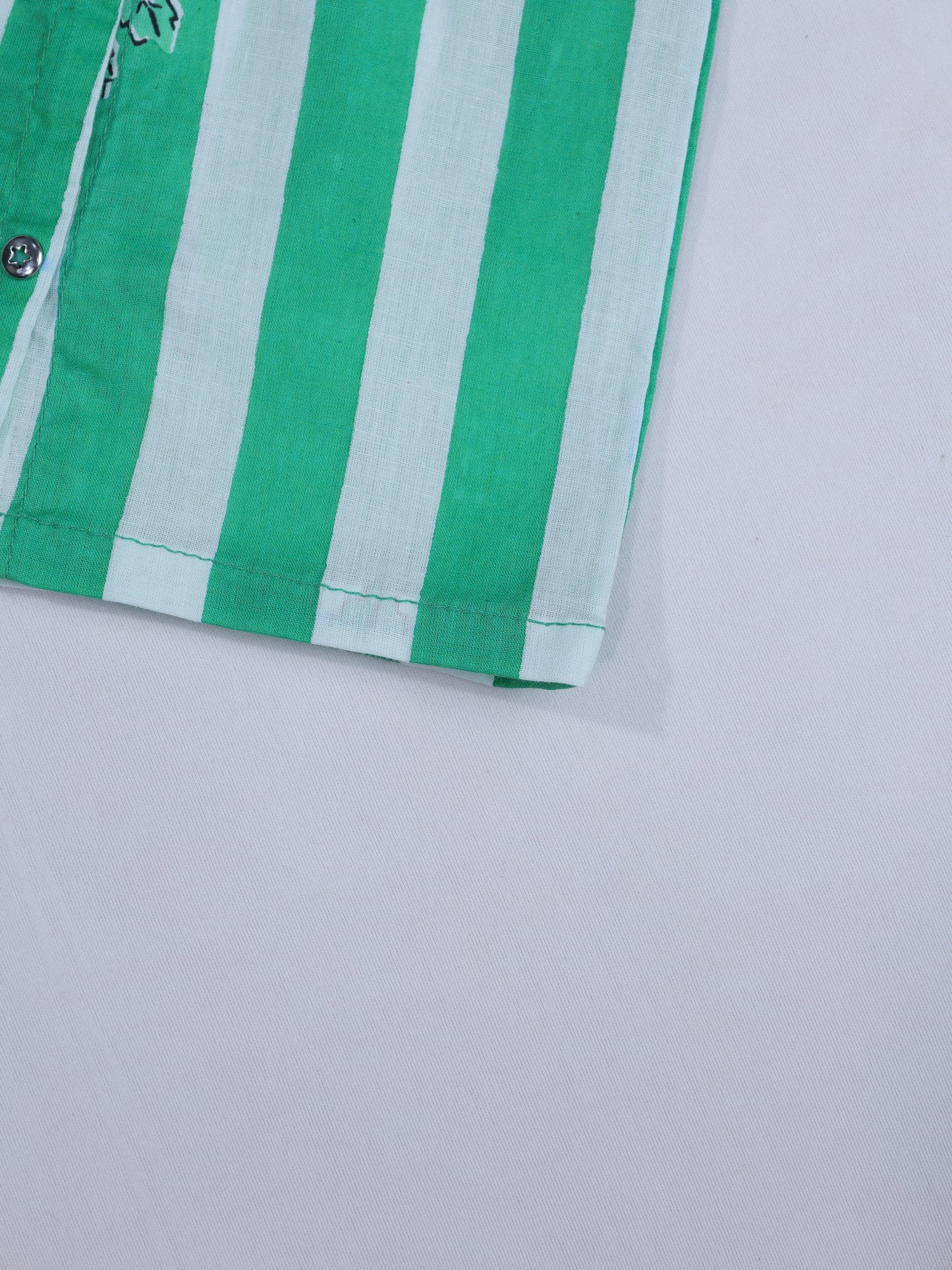 Green & White Striped Cotton Jabla with Block Print Bonnet Set