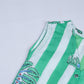 Green & White Striped Cotton Jabla with Block Print Bonnet Set