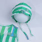 Green & White Striped Cotton Jabla with Block Print Bonnet Set