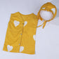 Yellow Heart Print Baby Romper and Bonnet