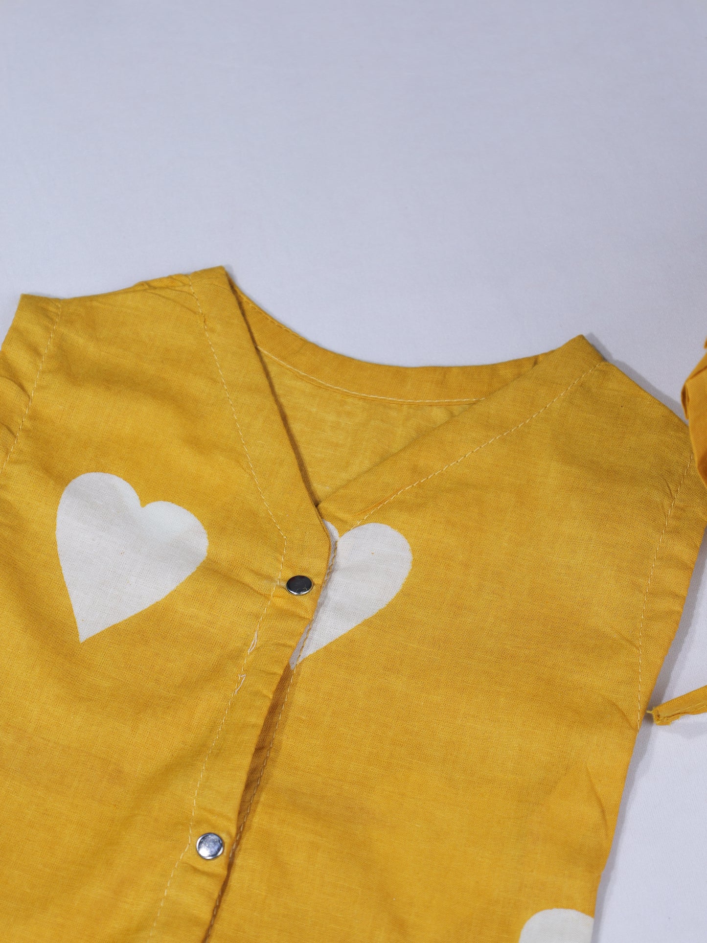 Yellow Heart Print Baby Romper and Bonnet