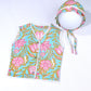 Floral Block Print Baby Vest and Bonnet