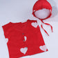 Red Heart Print Baby Vest and Bonnet