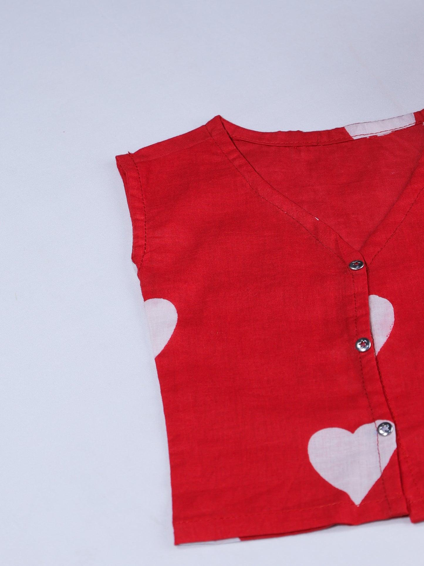 Red Heart Print Baby Vest and Bonnet