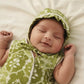Green Block Print Cotton Newborn Jabla Frock and Hat Set