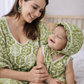 Green Block Print Maternity Kaftan and Newborn Jabla Combo