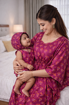 Pink Nursing Kaftan & Royal Magenta Baby Outfit