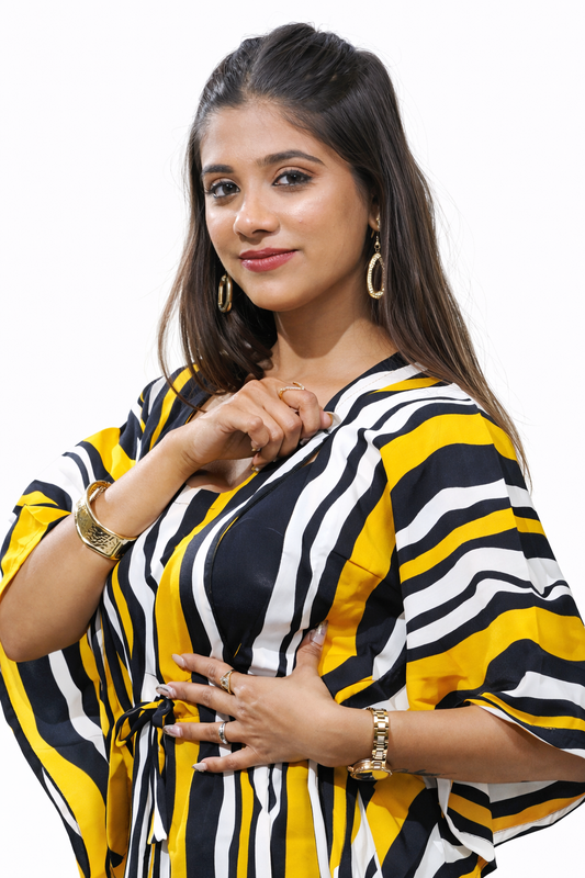 Mustard Yellow & Black Striped Kaftan