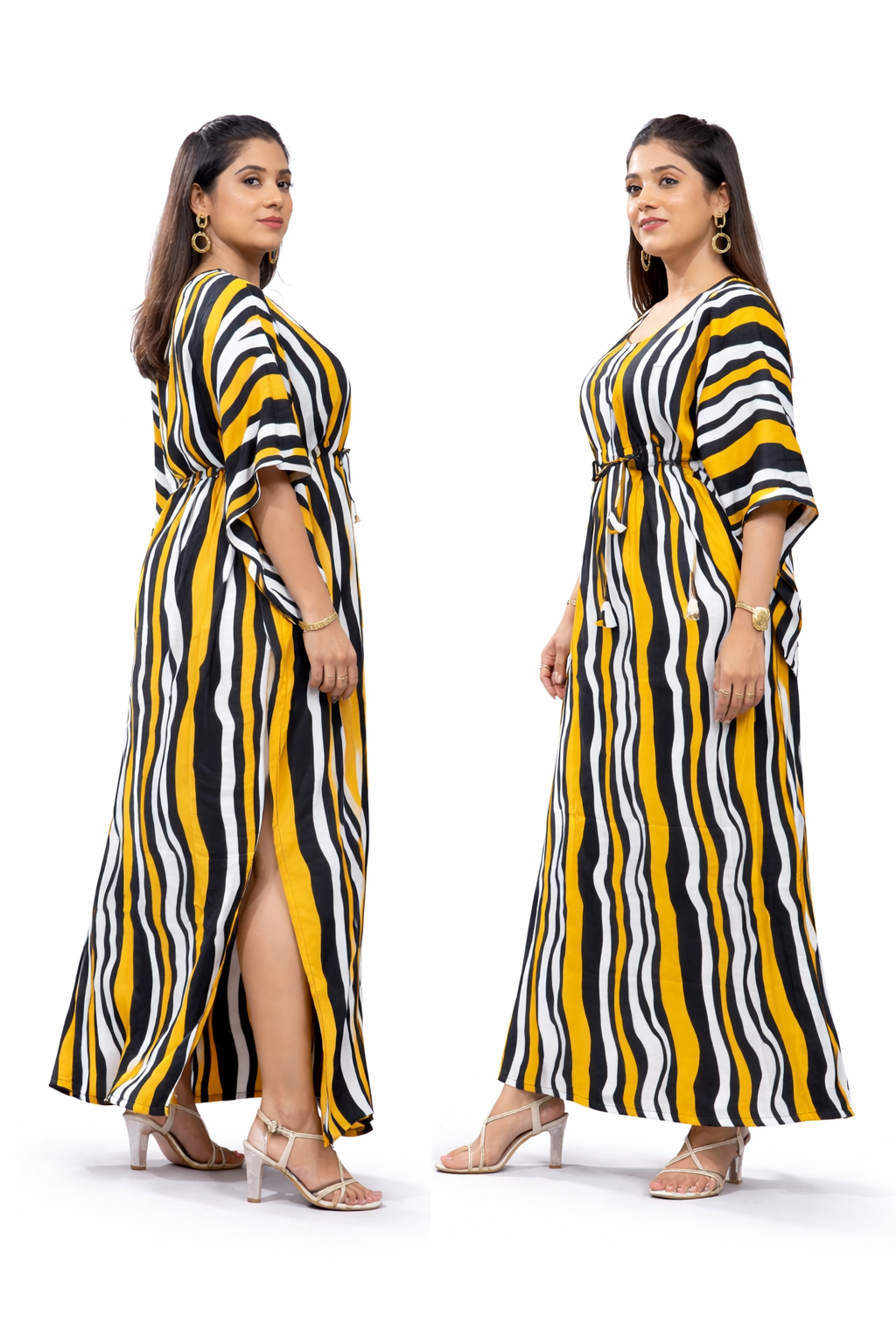Mustard Yellow & Black Striped Kaftan