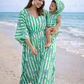 Turquoise Maternity Kaftan and Green Stripe Newborn Combo