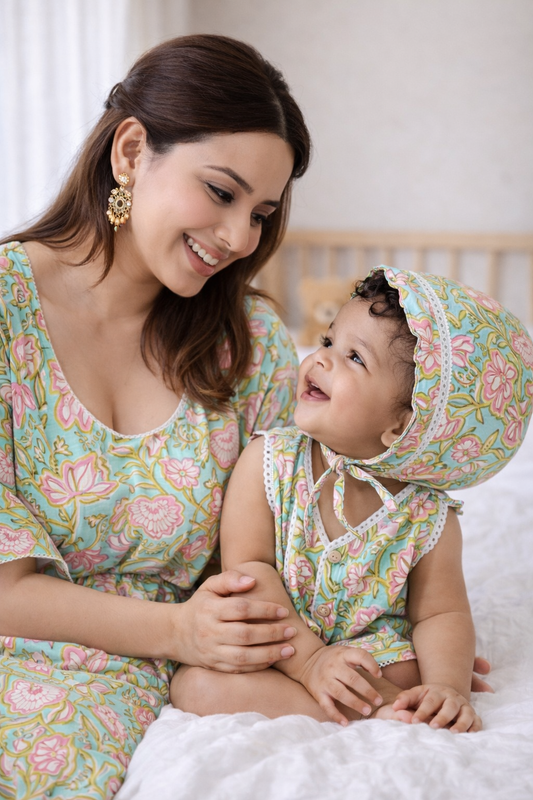 Pink Nursing Kaftan & Jaipur Floral Baby Outfit